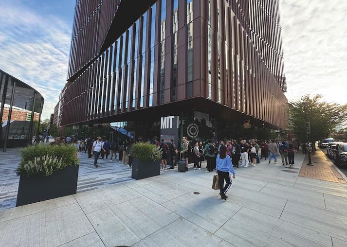 Exterior of MIT Museum with line of guests waiting to get in